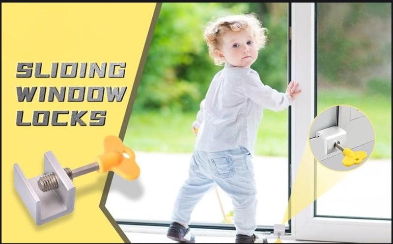 ARRAX Sliding Window Locks Adjustable Security Window Lock Window Stoppers Aluminium With Key Childproof Safety Window Lock Clamps For Vertical Horizontal Slide Door Windows (4Pcs),Silver - Image 4