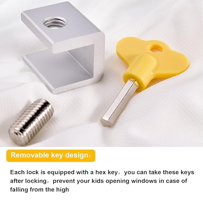 ARRAX Sliding Window Locks Adjustable Security Window Lock Window Stoppers Aluminium With Key Childproof Safety Window Lock Clamps For Vertical Horizontal Slide Door Windows (4Pcs),Silver - Image 3