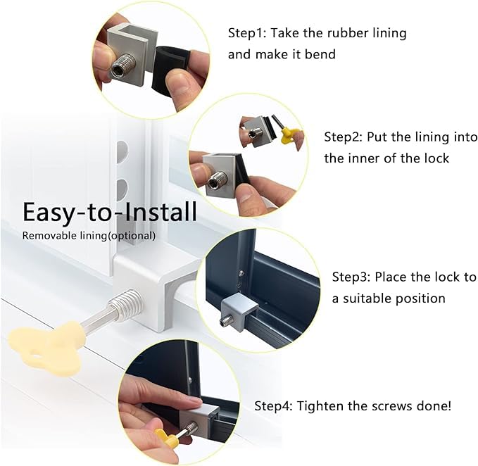 ARRAX Sliding Window Locks Adjustable Security Window Lock Window Stoppers Aluminium With Key Childproof Safety Window Lock Clamps For Vertical Horizontal Slide Door Windows (4Pcs),Silver - Image 1