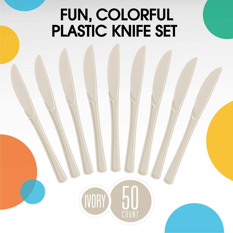 Exquisite Exquisite Ivory Plastic Knives 50 Pcs Ivory Knives Disposable Utensils Heavy Duty Plastic Cutlery Set Disposable Cutlery Sets Flatware Sets Silverware Set For Party Supplies & Party Tableware  - Image 2