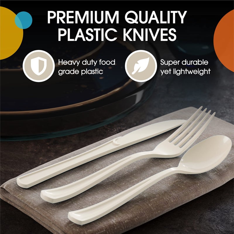 Exquisite Exquisite Ivory Plastic Knives 50 Pcs Ivory Knives Disposable Utensils Heavy Duty Plastic Cutlery Set Disposable Cutlery Sets Flatware Sets Silverware Set For Party Supplies & Party Tableware  - Image 3