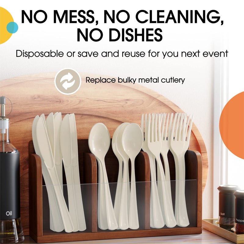 Exquisite Exquisite Ivory Plastic Knives 50 Pcs Ivory Knives Disposable Utensils Heavy Duty Plastic Cutlery Set Disposable Cutlery Sets Flatware Sets Silverware Set For Party Supplies & Party Tableware  - Image 4
