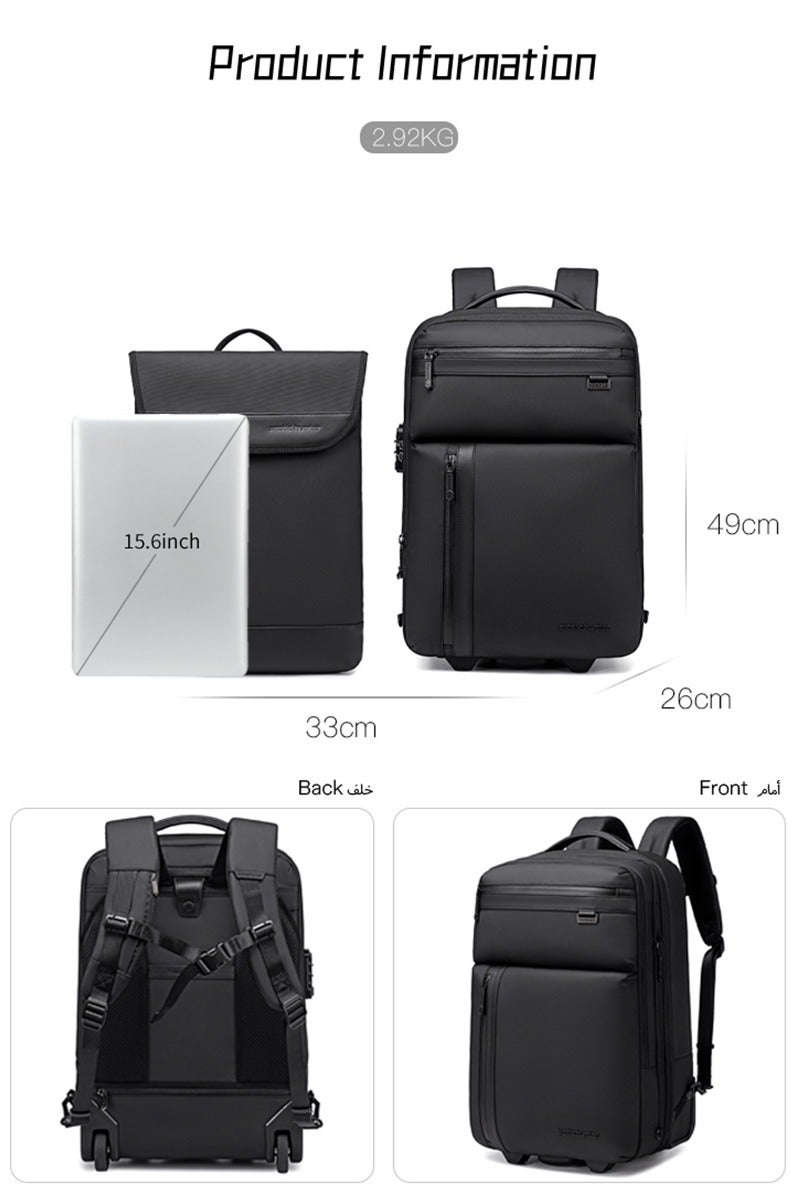 ARCTIC HUNTER Trolley Bag for School, Big Capacity Business Travel Roller Backpack with Laptop Compartment for Men, Black - Image 3