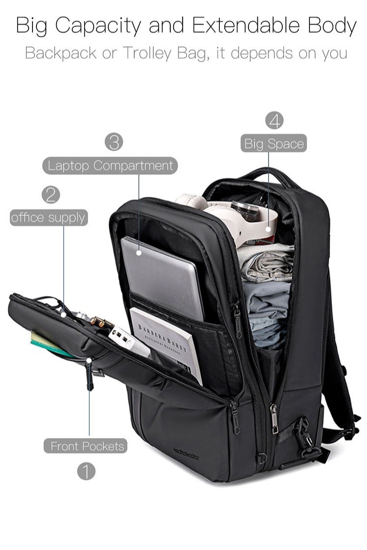 ARCTIC HUNTER Trolley Bag for School, Big Capacity Business Travel Roller Backpack with Laptop Compartment for Men, Black - Image 4