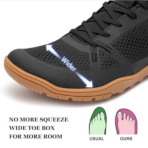 Pulltop Barefoot Wide Toe Box Shoes for Men - Trail Running Gym Shoes | Zero Drop Sole | Minimalist Cross-for Training Black Gum Size 10 - Image 3