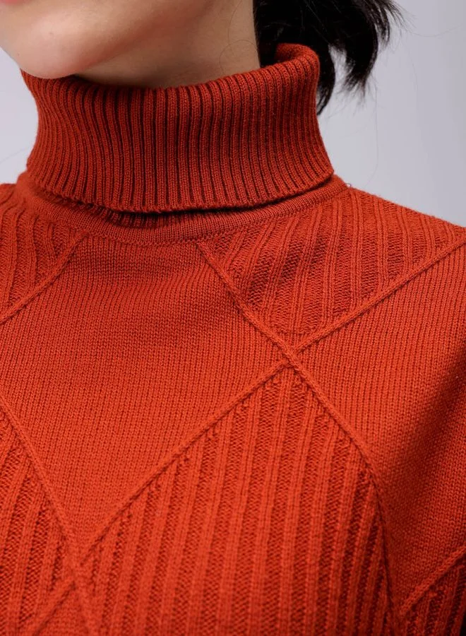 مرفوعة Women Relaxed Fit Argyle High Neck Sweater