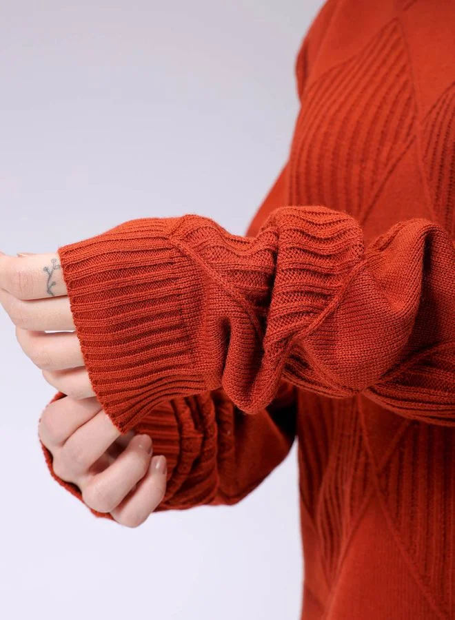 مرفوعة Women Relaxed Fit Argyle High Neck Sweater