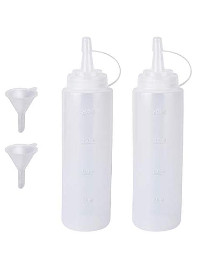 2 Pack 8oz Plastic Sauce Bottle Squeeze Squirt with Cap, Ketchup Dispenser, Leakproof Lids, Funnel Included - Image 1