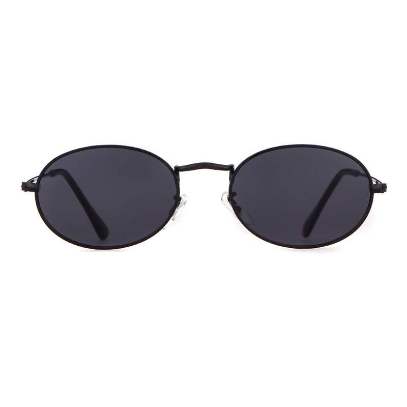 GIFIORE Oval Sunglasses Vintage Retro 90s Sunglasses Trendy Designer Glasses for Women Men (Black Frame Grey Lens) - Image 1