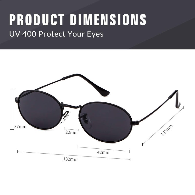 GIFIORE Oval Sunglasses Vintage Retro 90s Sunglasses Trendy Designer Glasses for Women Men (Black Frame Grey Lens) - Image 3