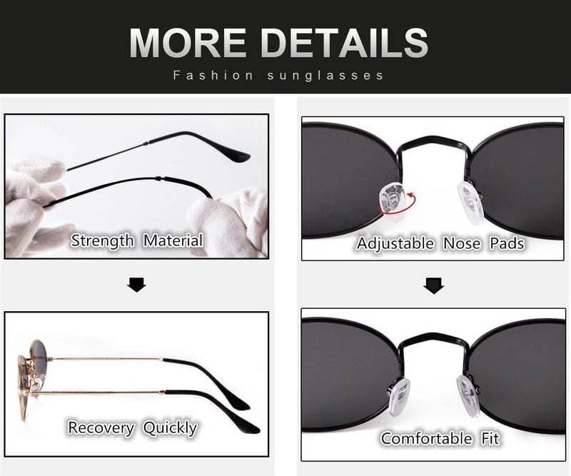 GIFIORE Oval Sunglasses Vintage Retro 90s Sunglasses Trendy Designer Glasses for Women Men (Black Frame Grey Lens) - Image 5