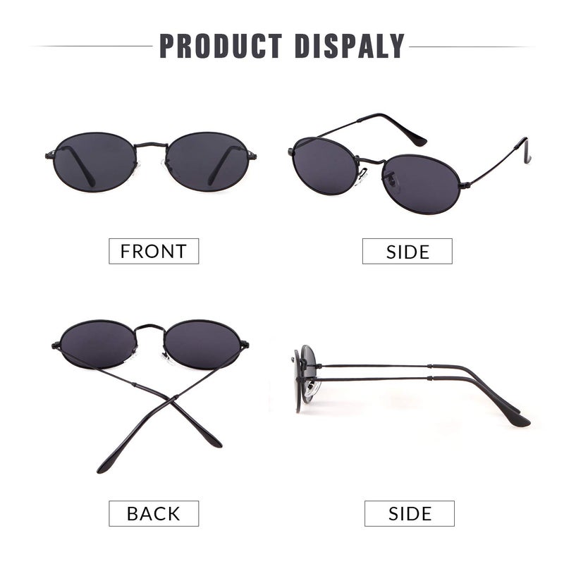 GIFIORE Oval Sunglasses Vintage Retro 90s Sunglasses Trendy Designer Glasses for Women Men (Black Frame Grey Lens) - Image 4