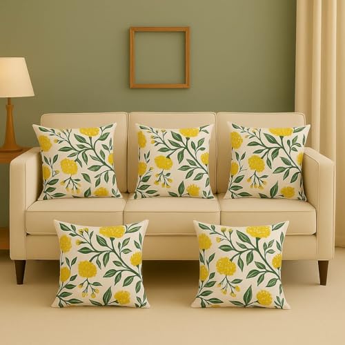 Amaze ATTIRESJute Cushion Cover 18x18 Inch – Set of 5 Decorative Throw Pillow Covers for Sofa, Couch or Bed – Designer Printed Square Cushion Covers – Home Decor (White) - Image 1