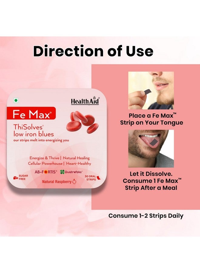 Health Aid HealthAid® Fe Max™ ThiSolves™ - 30 Oral Strip | Iron & Folic Acid Supplement with Vitamin C, Zinc, Beetroot Extract | Haemoglobin Supplement For Women & Men s | AB-Fortis® | Quatrefolic® - Image 5
