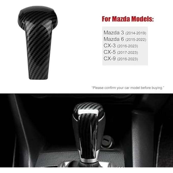 rayihni Center Console Gear Shift Knob Cover Carbon Fiber Style Interior Decoration Sticker Panel Cap Trim Compatible with Mazda CX5 CX9 CX3 6 3 - Image 2