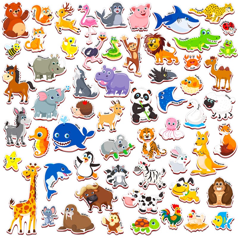 SpriteGru 60 PCS Cartoon Animals Zoo Magnets for Toddlers Kids Perfect Preschool Learning