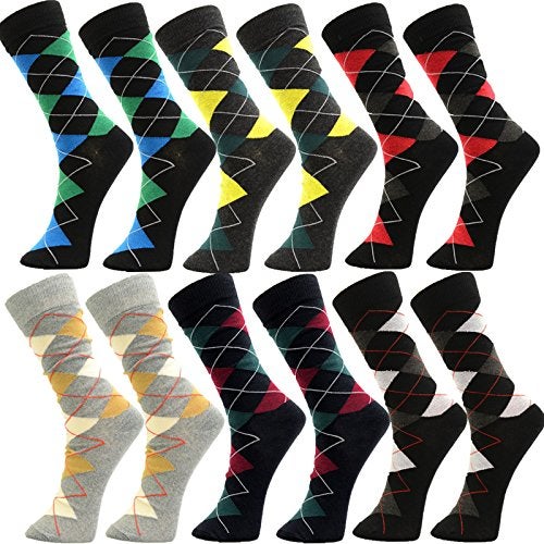 USBingoshop Mens Cotton Argyle Striped Solid Ribbed Black Crew Dress Socks(10-13, Multi Pack of 12) - Image 2