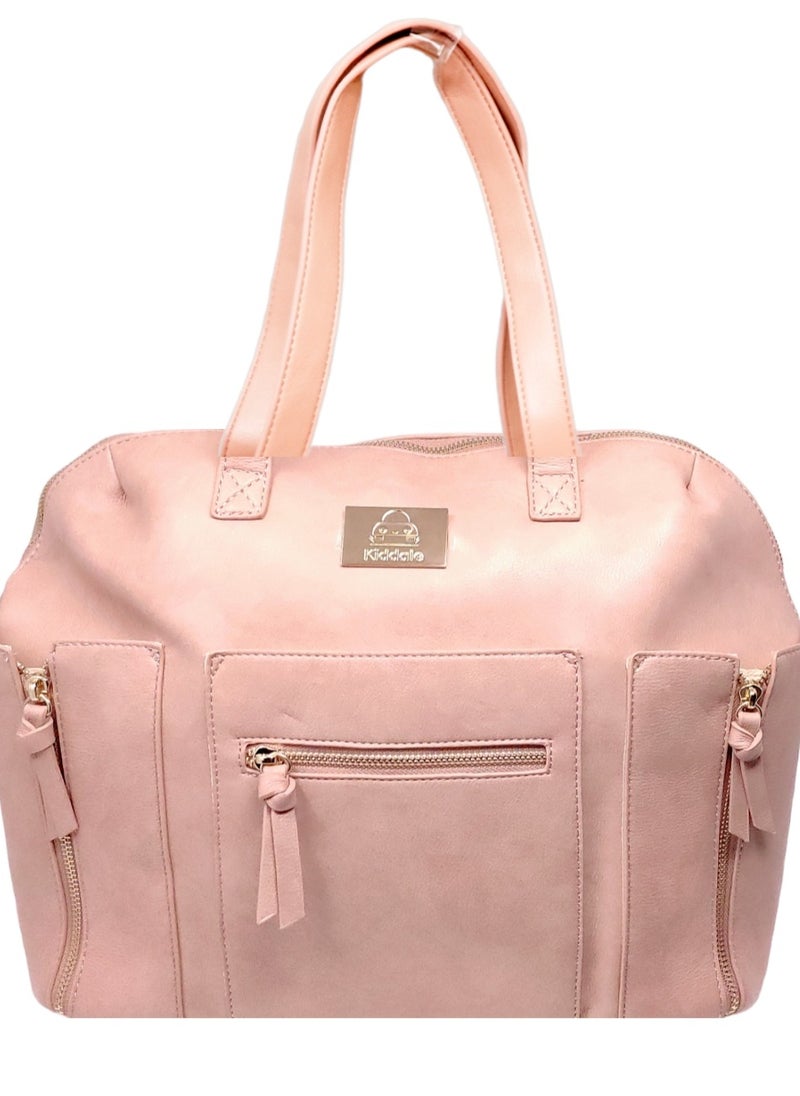 Kiddale Multifunctional Organizer, PU Leather Baby Diaper Bag Women Handbag Style With Changing Station, Insulated Pockets And Stroller Hooks Pink  - Image 1