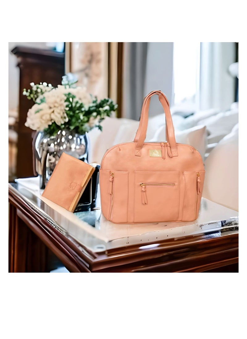 Kiddale Multifunctional Organizer, PU Leather Baby Diaper Bag Women Handbag Style With Changing Station, Insulated Pockets And Stroller Hooks Pink  - Image 5