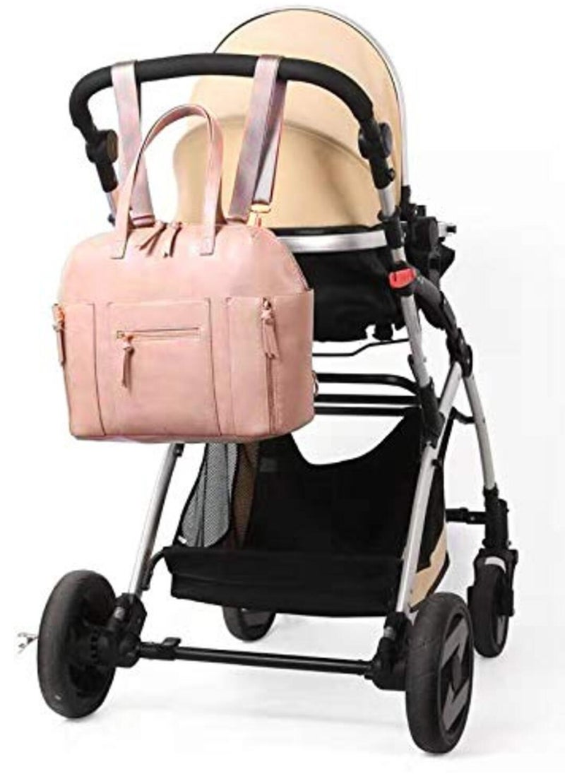 Kiddale Multifunctional Organizer, PU Leather Baby Diaper Bag Women Handbag Style With Changing Station, Insulated Pockets And Stroller Hooks Pink  - Image 2