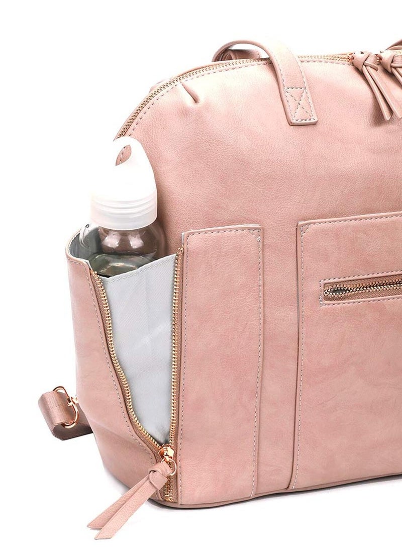 Kiddale Multifunctional Organizer, PU Leather Baby Diaper Bag Women Handbag Style With Changing Station, Insulated Pockets And Stroller Hooks Pink  - Image 4