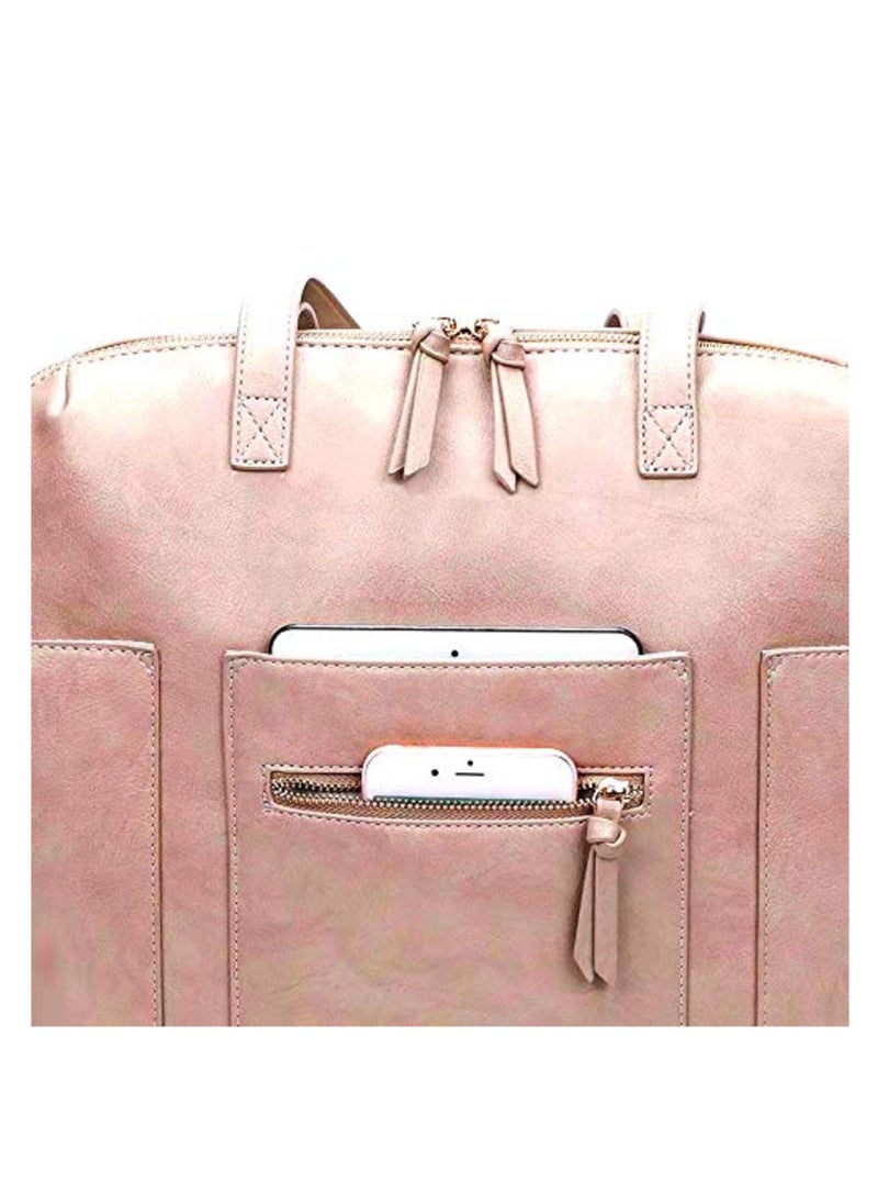 Kiddale Multifunctional Organizer, PU Leather Baby Diaper Bag Women Handbag Style With Changing Station, Insulated Pockets And Stroller Hooks Pink  - Image 3