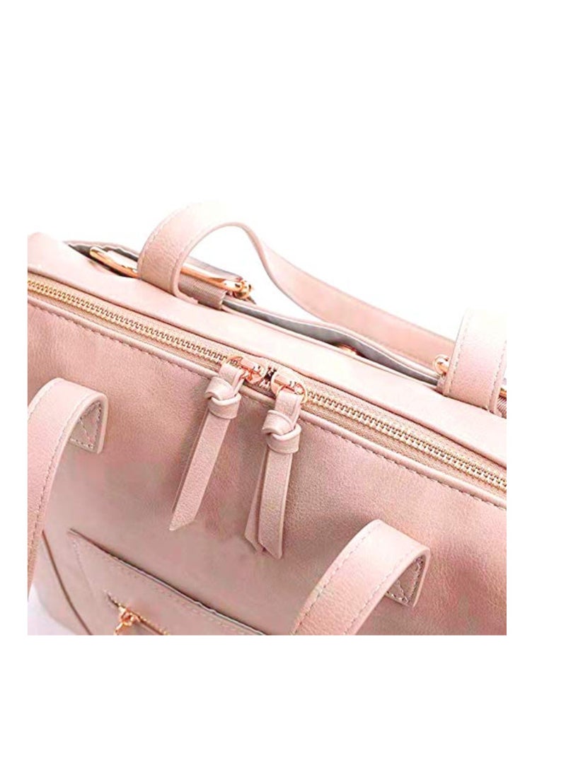 Kiddale Multifunctional Organizer, PU Leather Baby Diaper Bag Women Handbag Style With Changing Station, Insulated Pockets And Stroller Hooks Pink  - Image 5