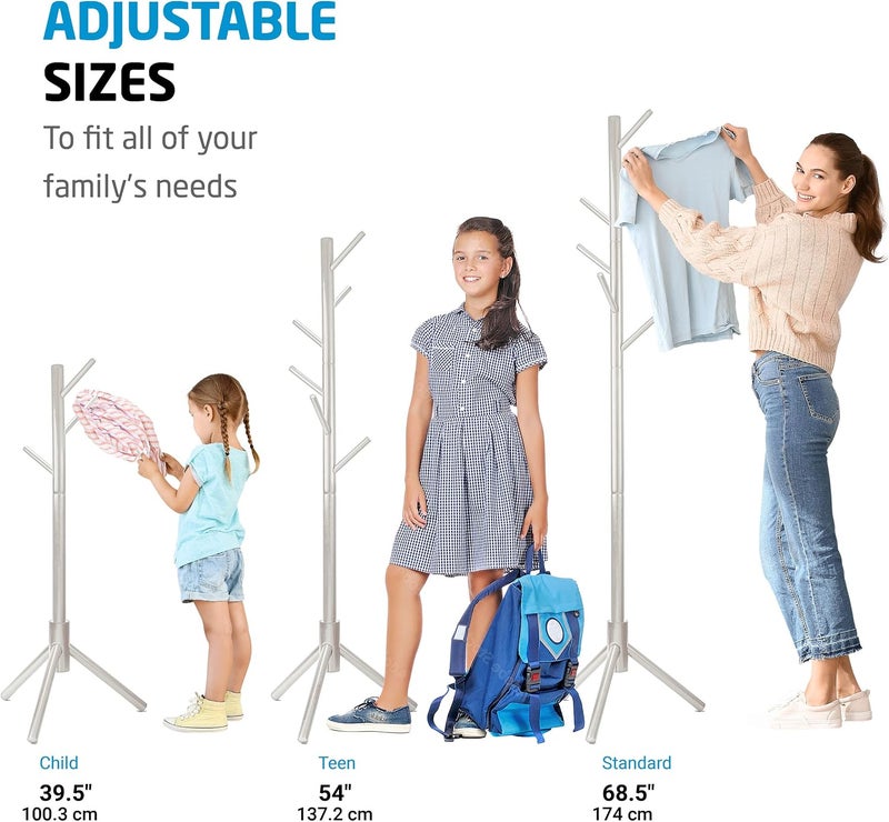 ZOBER Coat Rack Freestanding - Wooden 6 Hanger Clothing Rack with Modern Hooks for Bag, Hat, Jacket, Purse, Umbrella - Standing Hat Rack Coat Hanger for Entryway - White - Image 4