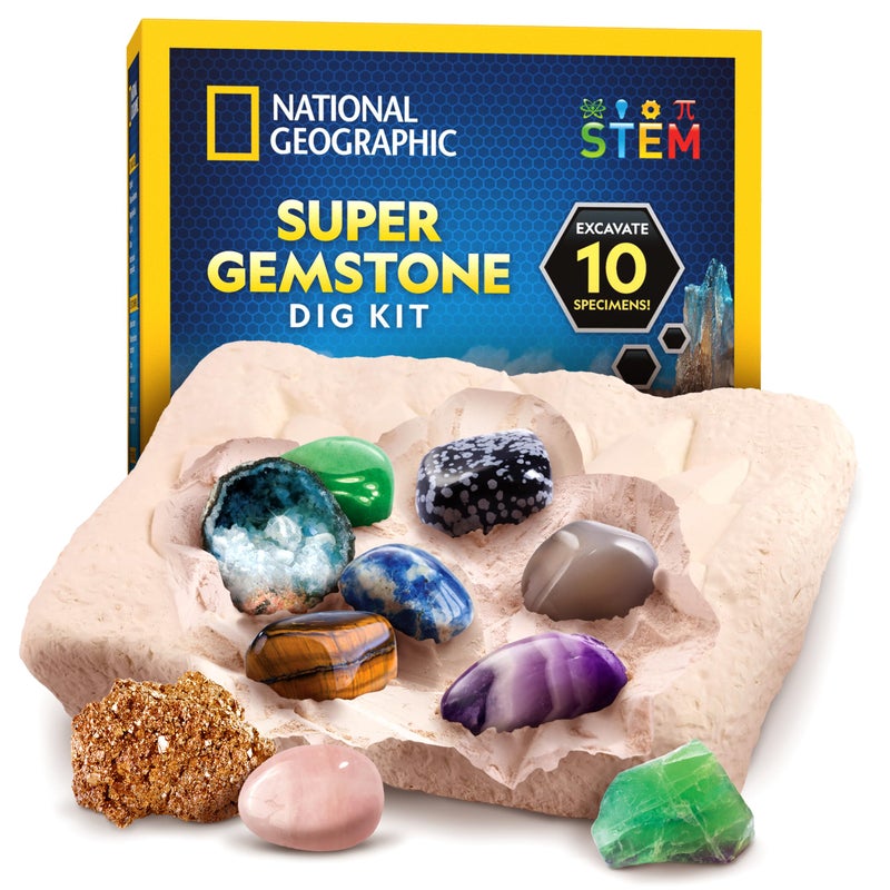 Blue Marble NATIONAL GEOGRAPHIC Gemstone Dig Kit – Dig Up 10 Real Gemstones and Crystals, Science Kit for Kids, Gem Digging Kit, Gift for Girls and Boys, Mining Kit, Rock Collection - Image 1