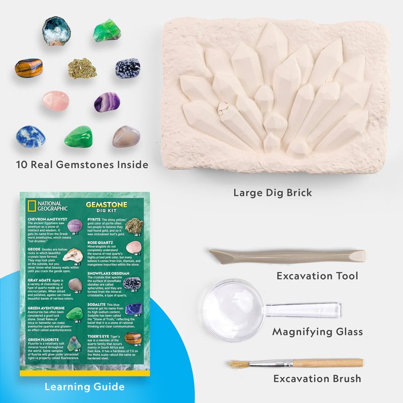 Blue Marble NATIONAL GEOGRAPHIC Gemstone Dig Kit – Dig Up 10 Real Gemstones and Crystals, Science Kit for Kids, Gem Digging Kit, Gift for Girls and Boys, Mining Kit, Rock Collection - Image 5