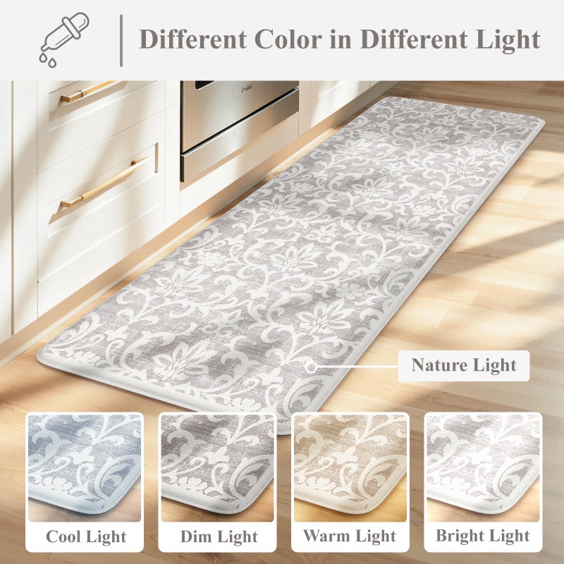 LEEVAN Cushioned Kitchen Mats for Floor Sets of 2,Vintage Distressed Grey Anti-Fatigue Kitchen Mat for Laundry,Non Slip Waterproof Standing Mat for Home,Office,Desk,Sink(17''x29''+17''x47'') - Image 5