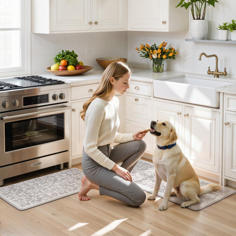 LEEVAN Cushioned Kitchen Mats for Floor Sets of 2,Vintage Distressed Grey Anti-Fatigue Kitchen Mat for Laundry,Non Slip Waterproof Standing Mat for Home,Office,Desk,Sink(17''x29''+17''x47'') - Image 3