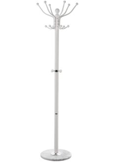 AL WADI FURNITURE AWF Al Wadi Furniture Metal Coat Rack Stand with Natural Marble Base,Coat Hanger, Free Standing Hall Tree with 14 Hooks for Hanging Scarf, Bag, Jacket, Home Entry-way Hat Organizer (White)  - Image 1