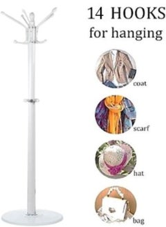 AL WADI FURNITURE AWF Al Wadi Furniture Metal Coat Rack Stand with Natural Marble Base,Coat Hanger, Free Standing Hall Tree with 14 Hooks for Hanging Scarf, Bag, Jacket, Home Entry-way Hat Organizer (White)  - Image 3