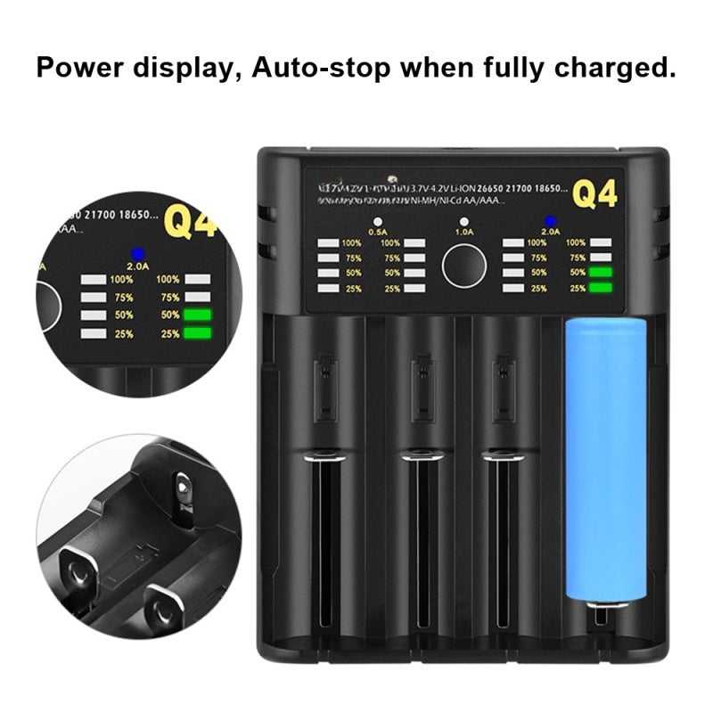 Yonii 3.7V Battery Charger USB 4 Slots Independent Retractable Design - Compatible with 21700 26650 18650 16340 AA AAA C SC A F6 for Wide Range Lithium Ni-MH Batteries - Image 4