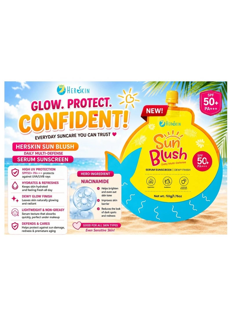 Her Skin Sun Blush Serum Sunscreen 50g | SPF 50 PA+++ Broad Spectrum Protection with Dewy Glow - Image 5