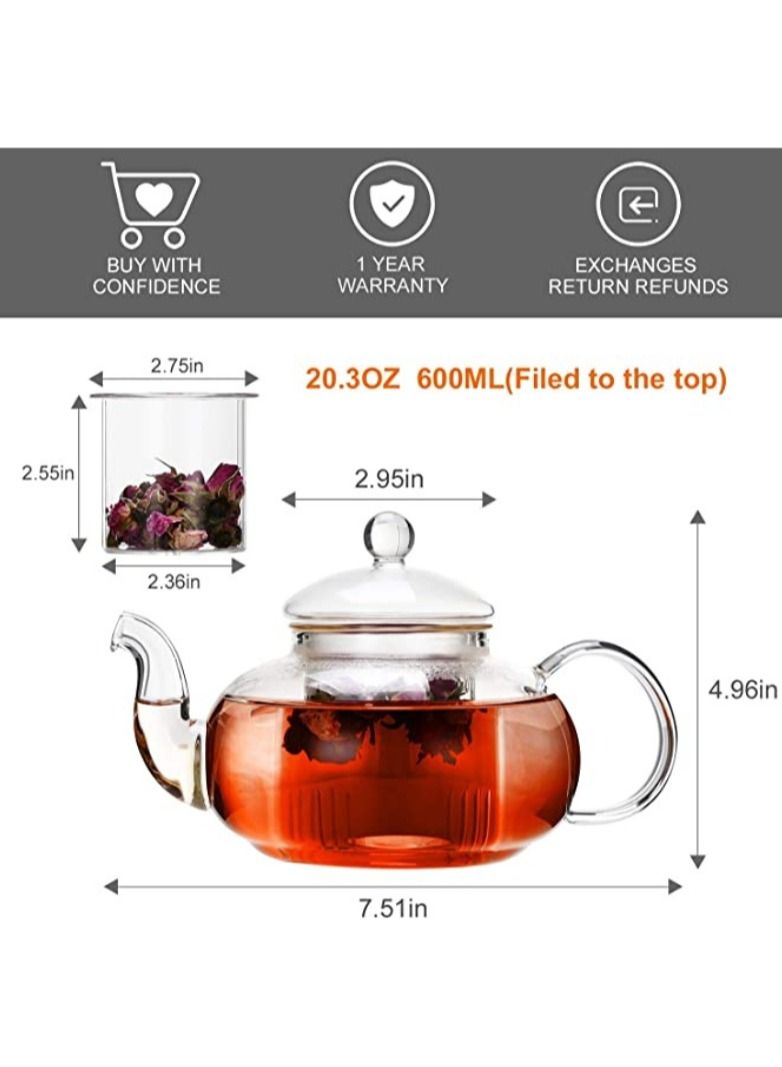 تيلاند إبريق شاي زجاجي مقاوم للحرارة آمن للغسل في غسالة الأطباق مع مصفاة زجاجية قابلة للإزالة لصنع الشاي والشاي السائب (0.8 لتر) - Image 4