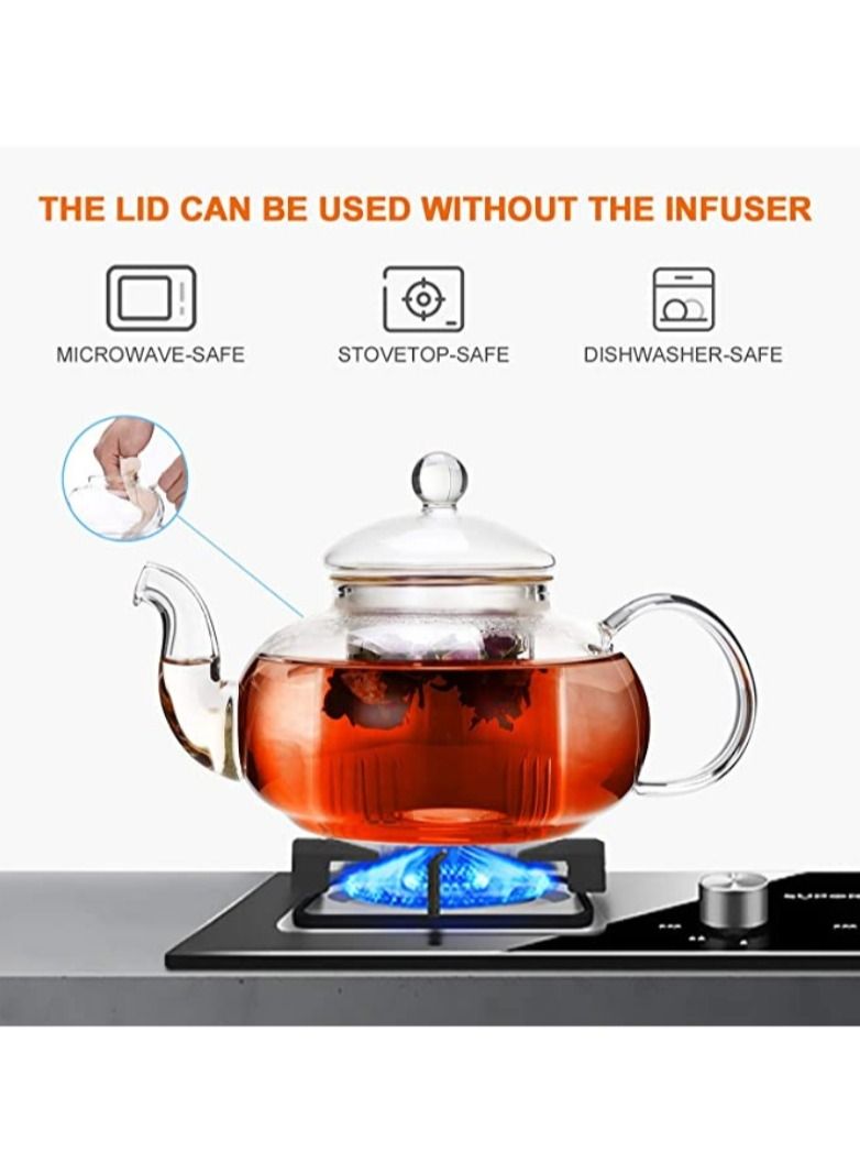 تيلاند إبريق شاي زجاجي مقاوم للحرارة آمن للغسل في غسالة الأطباق مع مصفاة زجاجية قابلة للإزالة لصنع الشاي والشاي السائب (0.8 لتر) - Image 5