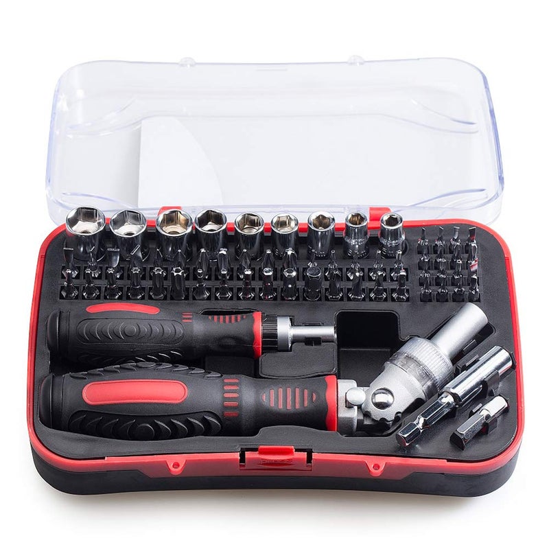 JENABOM 61 in 1 Ratcheting Screwdriver Set, Magnetic Screwdriver Bit Set with Rotatable Ratchet Handles, Sockets & Bits, Household Repair Tool Kits for Computers, Electronic Devices, Furniture - Image 1