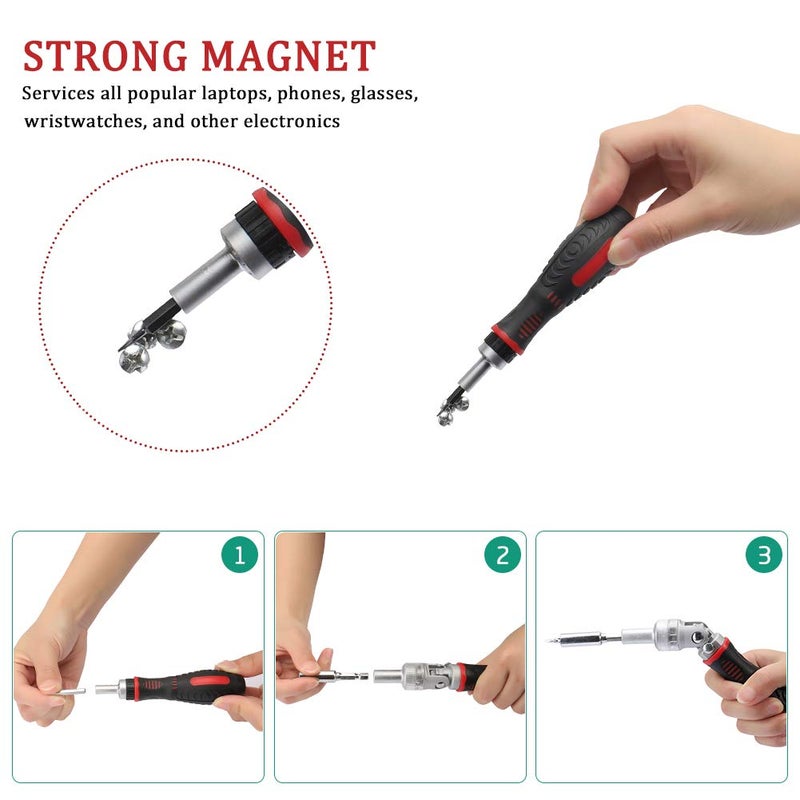 JENABOM 61 in 1 Ratcheting Screwdriver Set, Magnetic Screwdriver Bit Set with Rotatable Ratchet Handles, Sockets & Bits, Household Repair Tool Kits for Computers, Electronic Devices, Furniture - Image 4