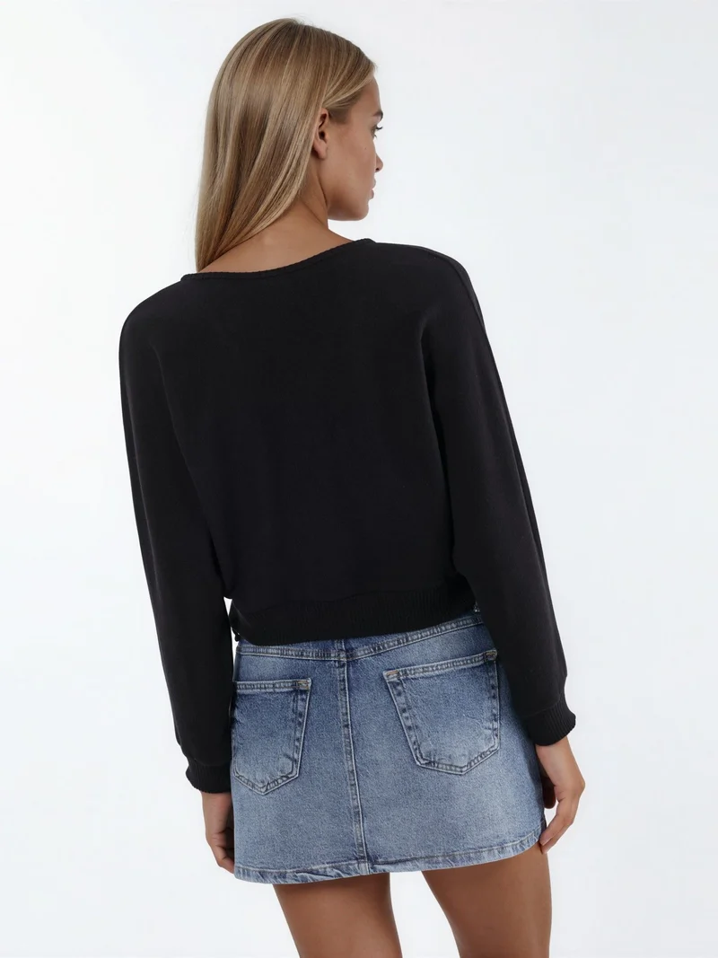 بوسيم BUSEM V-Neck Ribbed Crop Cardigan