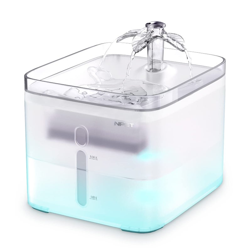 NPET Cat Water Fountain, 3L Automatic Pet Drinking Fountain Dog Water Dispenser with Quadruple-Action Filter (Semi-White, with an Adapter) - Image 1