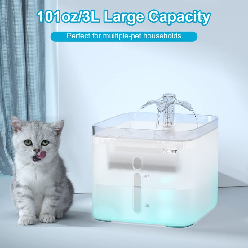 NPET Cat Water Fountain, 3L Automatic Pet Drinking Fountain Dog Water Dispenser with Quadruple-Action Filter (Semi-White, with an Adapter) - Image 5