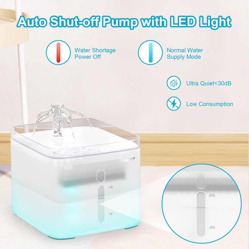 NPET Cat Water Fountain, 3L Automatic Pet Drinking Fountain Dog Water Dispenser with Quadruple-Action Filter (Semi-White, with an Adapter) - Image 2