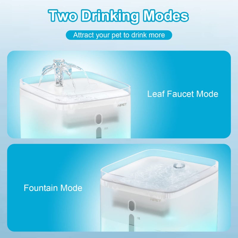 NPET Cat Water Fountain, 3L Automatic Pet Drinking Fountain Dog Water Dispenser with Quadruple-Action Filter (Semi-White, with an Adapter) - Image 3