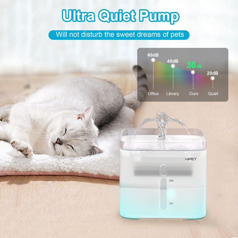NPET Cat Water Fountain, 3L Automatic Pet Drinking Fountain Dog Water Dispenser with Quadruple-Action Filter (Semi-White, with an Adapter) - Image 4