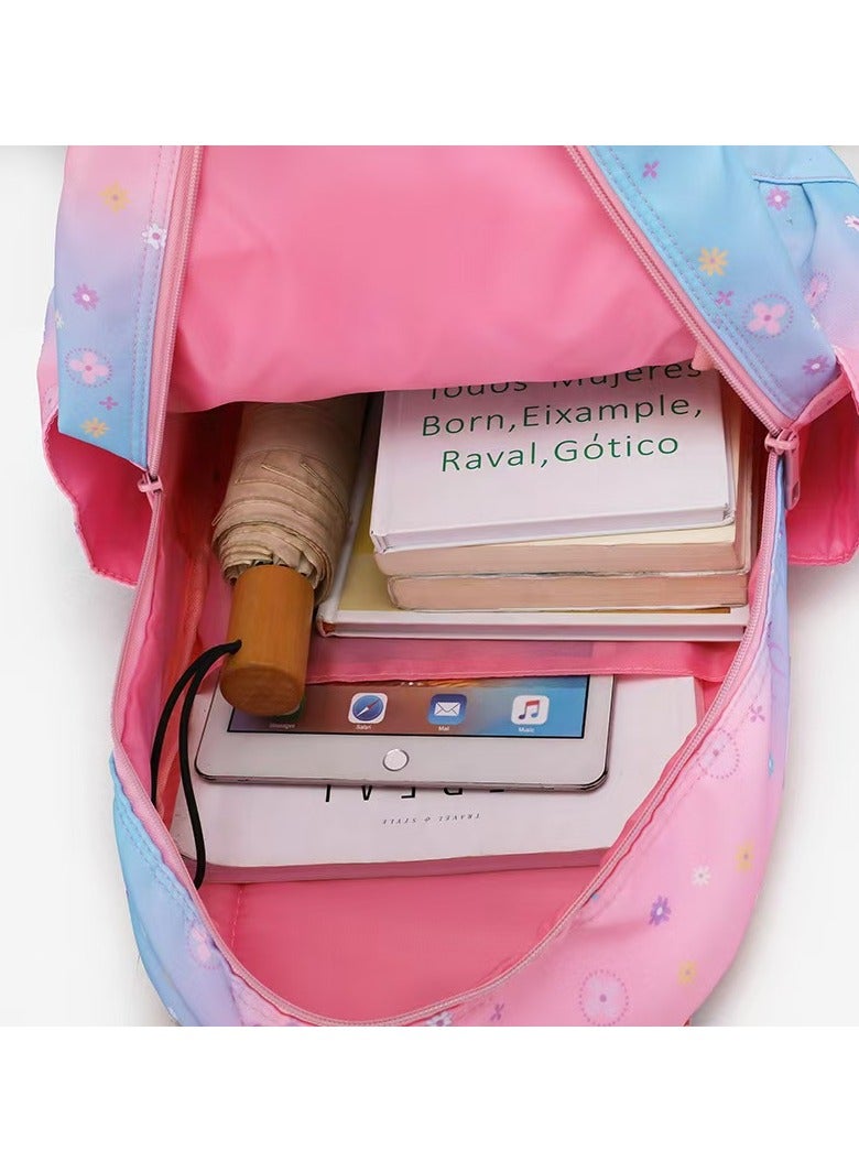 SUNSTAR New 3-piece cute functional backpack set with printed patterns, large capacity backpack, shoulder bag, and pencil case, suitable for children/girls and boys, dark purple/pink - Image 3