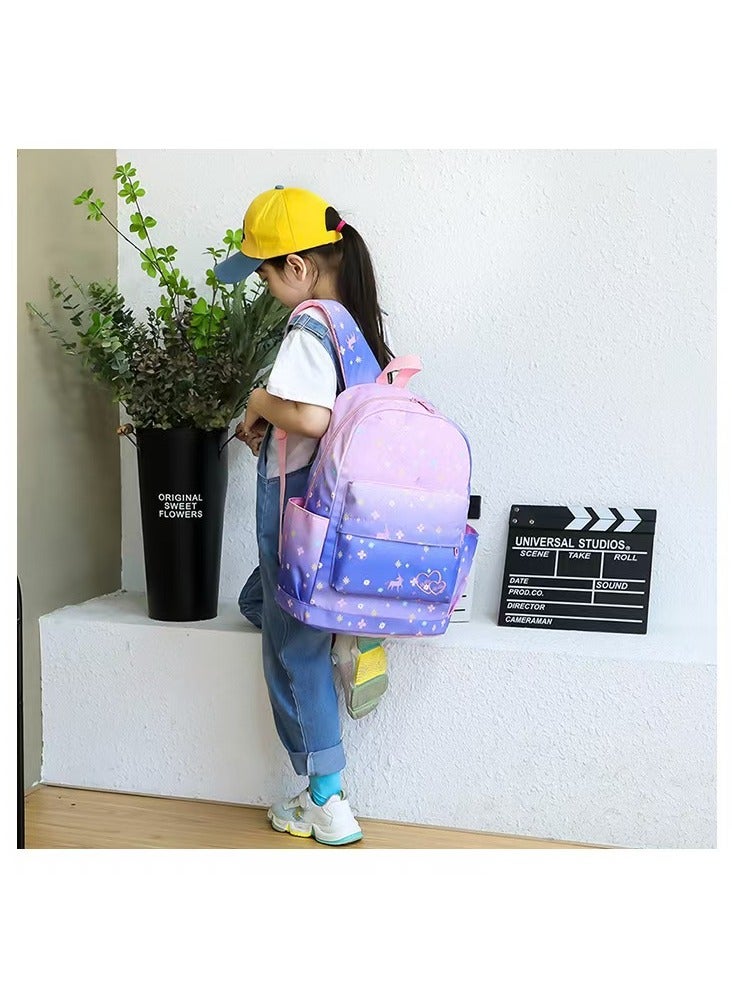 SUNSTAR New 3-piece cute functional backpack set with printed patterns, large capacity backpack, shoulder bag, and pencil case, suitable for children/girls and boys, dark purple/pink - Image 4