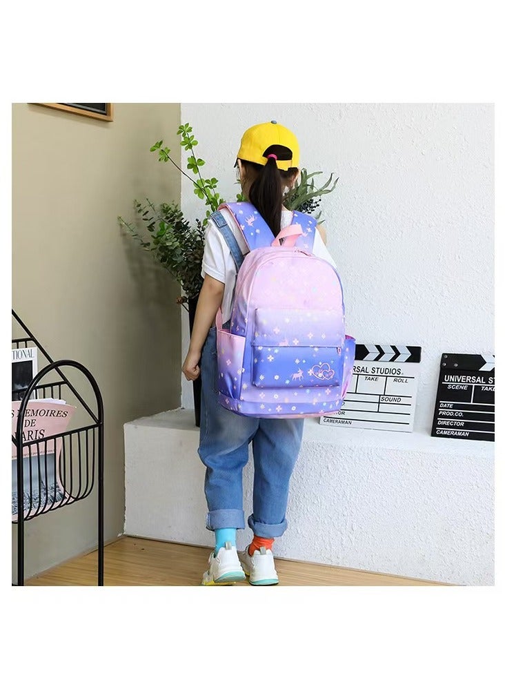 SUNSTAR New 3-piece cute functional backpack set with printed patterns, large capacity backpack, shoulder bag, and pencil case, suitable for children/girls and boys, dark purple/pink - Image 5