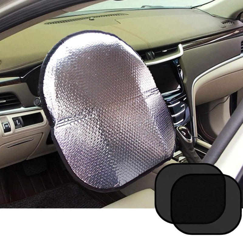 Big Ant Steering Wheel Cover Sun Shade Bonus Side Window SunshadeHeat Reflector Fit Most JumboStandard CarSliver 201X 173